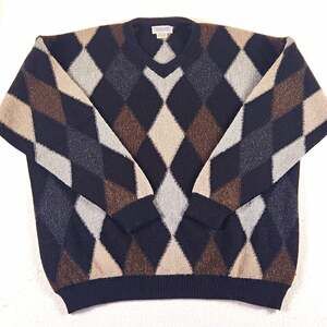 Vintage Tuttle Golf Collection 100% Alpaca Argyle V-Neck Sweater Men's XL Retro